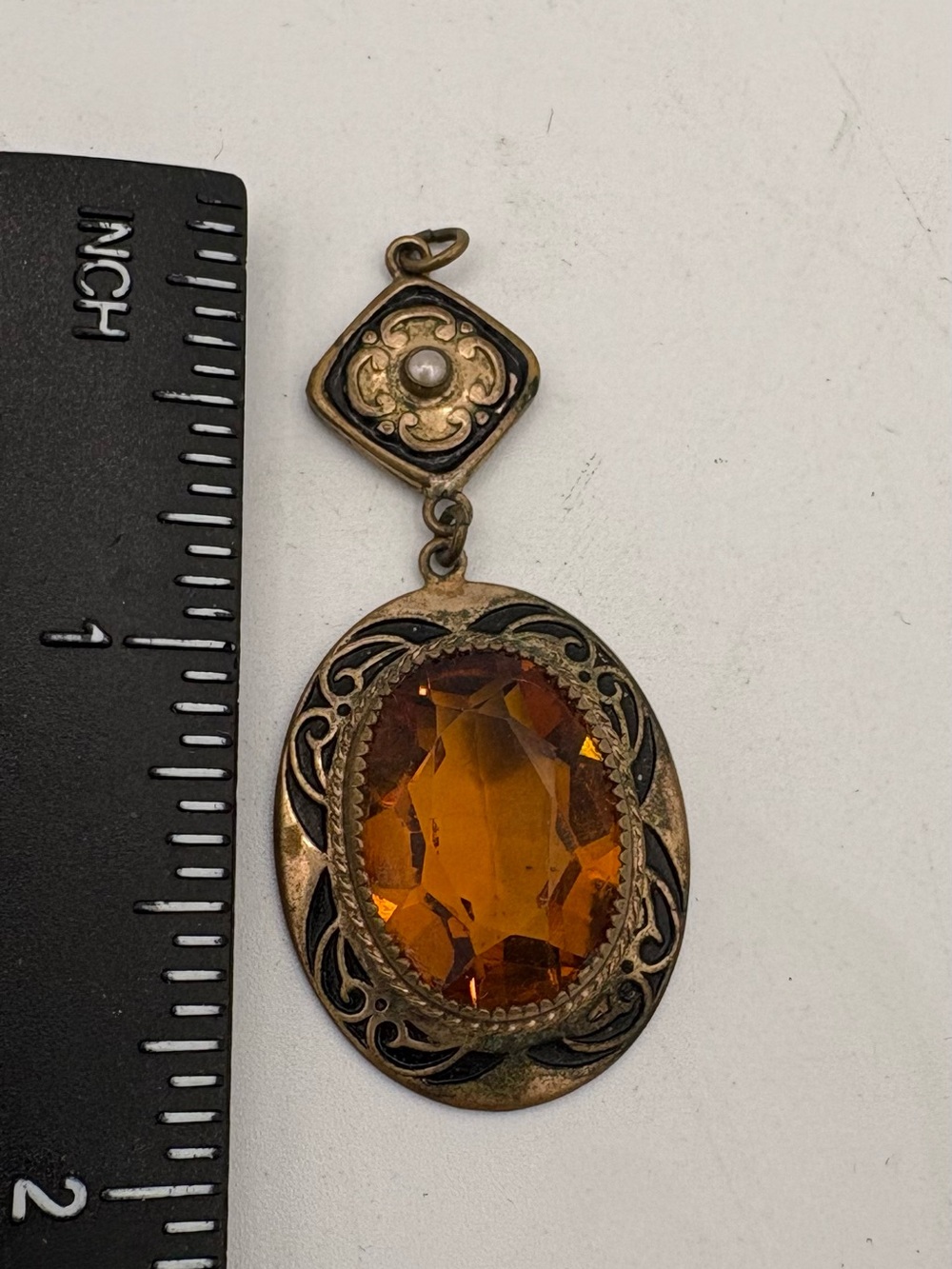 Antique Art Deco Citrine-Colored Czech Art Glass Pendant Vintage Costume Jewelry